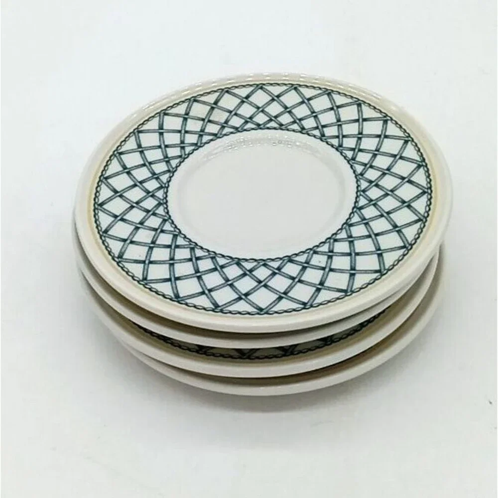 Vintage Rego Restaurant Ware China E438-58 Green Lattice Set Of 4 Saucers - Picture 5 of 6